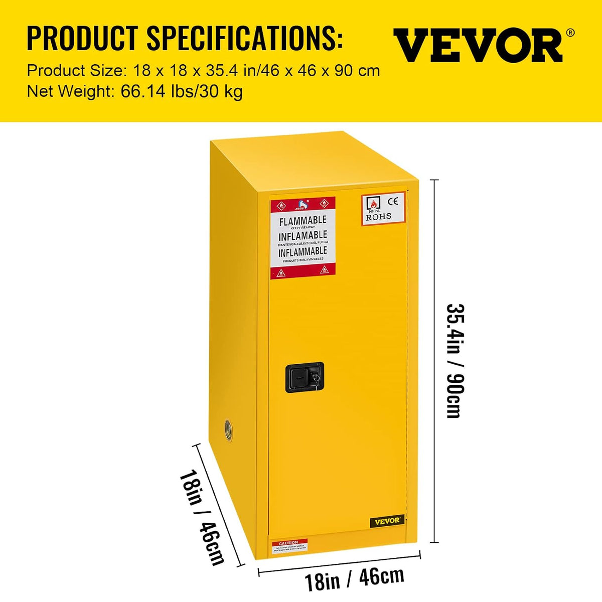 VEVOR Flammable Cabinet, 18" x 18" x 35", Yellow