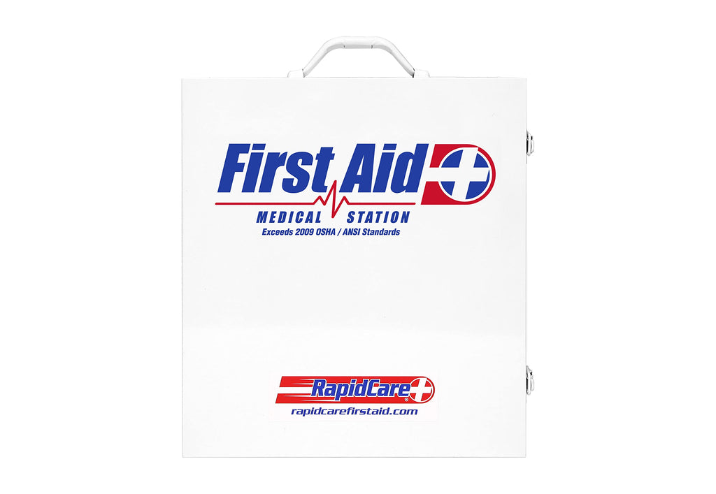 Rapid Care First Aid 80098 3 Shelf All Purpose First Aid Kit Cabinet, Class A+, Exceeds OSHA/ANSI Z308.1 2015, Wall Mountable