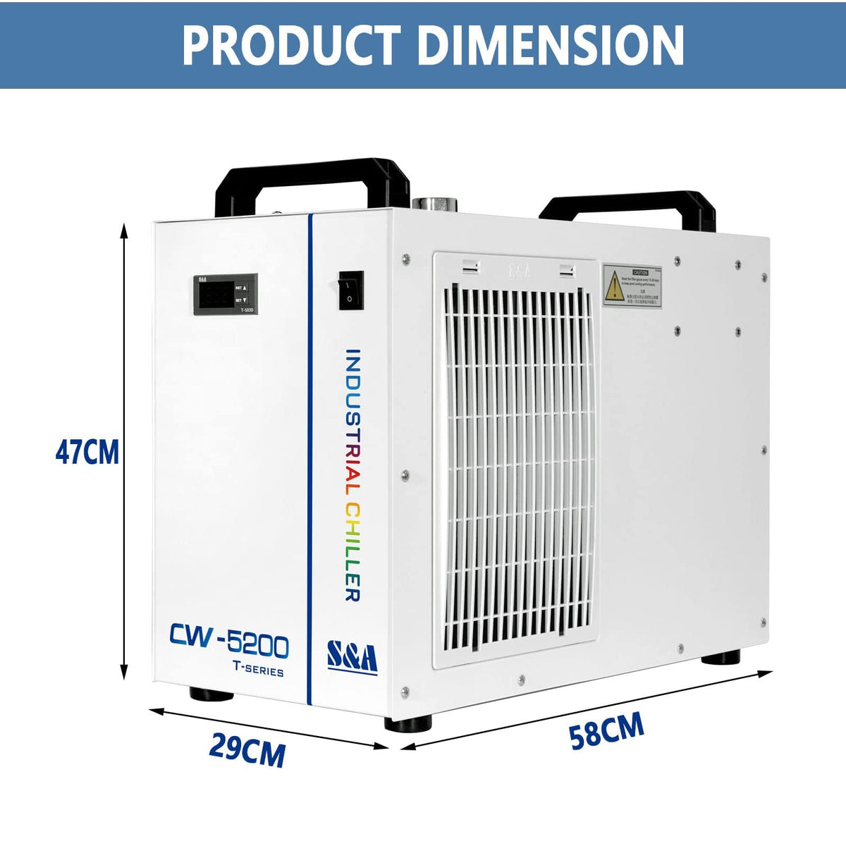 S&A CW-5200DH 7L Industrial Water Chiller,0.9HP,3.43gpm,5699 BTU/h,for 60W to 150W CO2 Laser Engraving & Cutting Systems