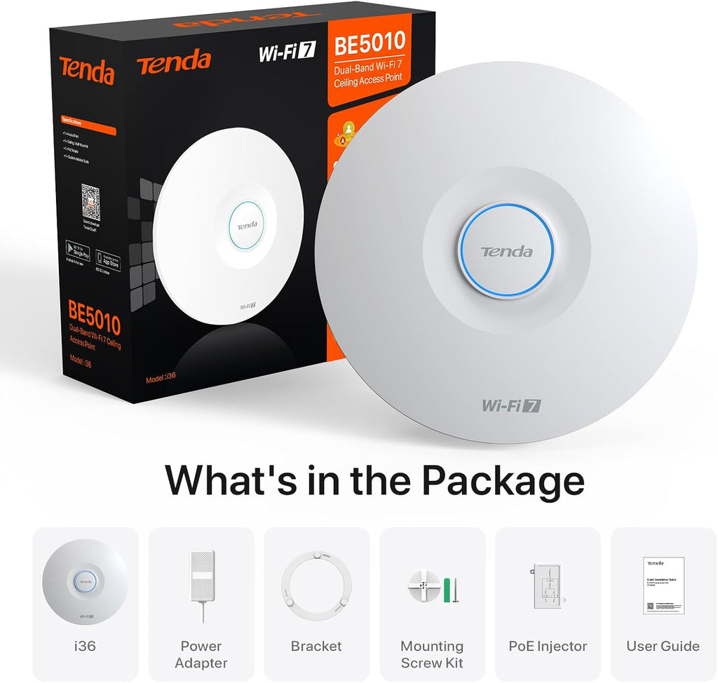 Tenda BE5010 WiFi 7 Wireless Access Point | 2.5G PoE+ Input & 1G LAN Port