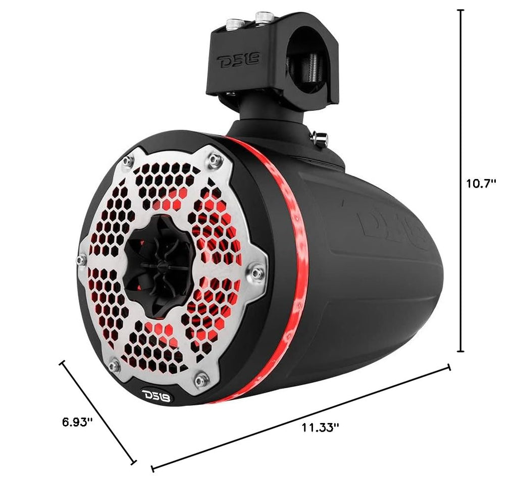 DS18 CF-X10TPNEO 10" Neodymium Marine Wakeboard Tower Speakers with Bullet Tweeter, Passive Radiator and RGB LED Lights - High Performance, Marine Grade IP65 Rated, 900W Max 300W RMS 4 Ohms (Pair)