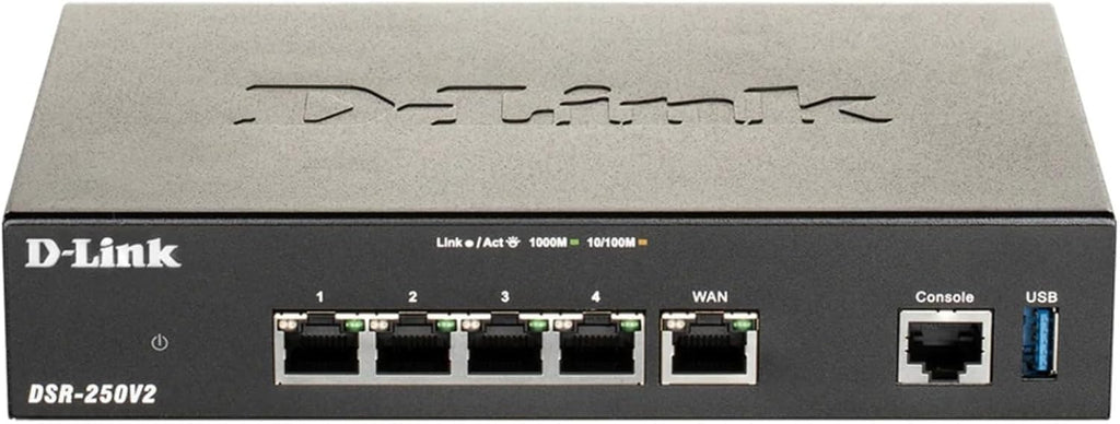 D-Link Gigabit VPN Router âPerfect for Remote and Hybrid Work â4 Port Gigabit Dual WAN Failover âEnterprise-Grade Encryption âFollows TAA/NDAAâLimited Lifetime Protection (DSR-250V2)