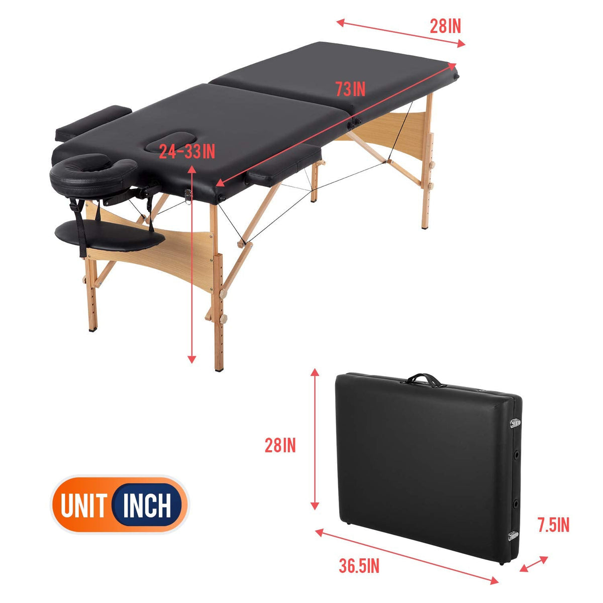 BestMassage Massage Bed Portable Folding Massage Table 24" Wide,Black