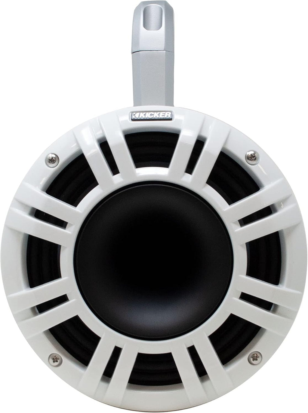 KICKER KMXL Tower Speaker Bundle - 8" Horn-Load Marine Wake Tower Speaker Pods with RGB LEDs, White, Pair