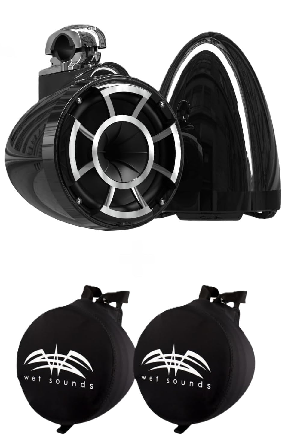 Wet Sounds REV 10 HD 10" Marine Tower Speakers, Black, Fixed Clamp Mount
