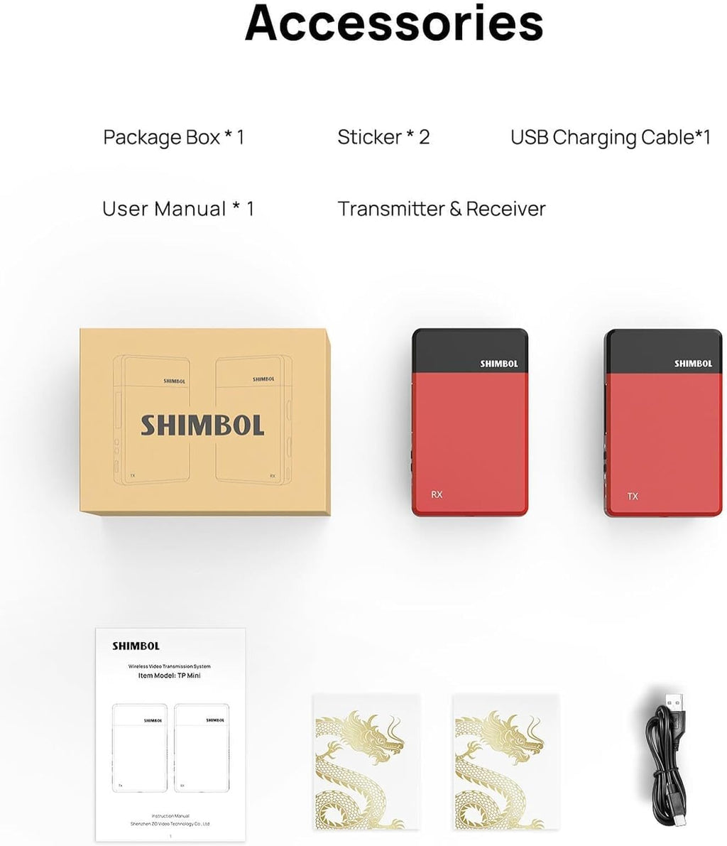 Shimbol TPâMini Wireless HDMI Transmitter & Receiver, Low Latency Builtâin Antenna, 1080P 60fps, for Camera Laptop PC Projector TV Live Streaming Presentations