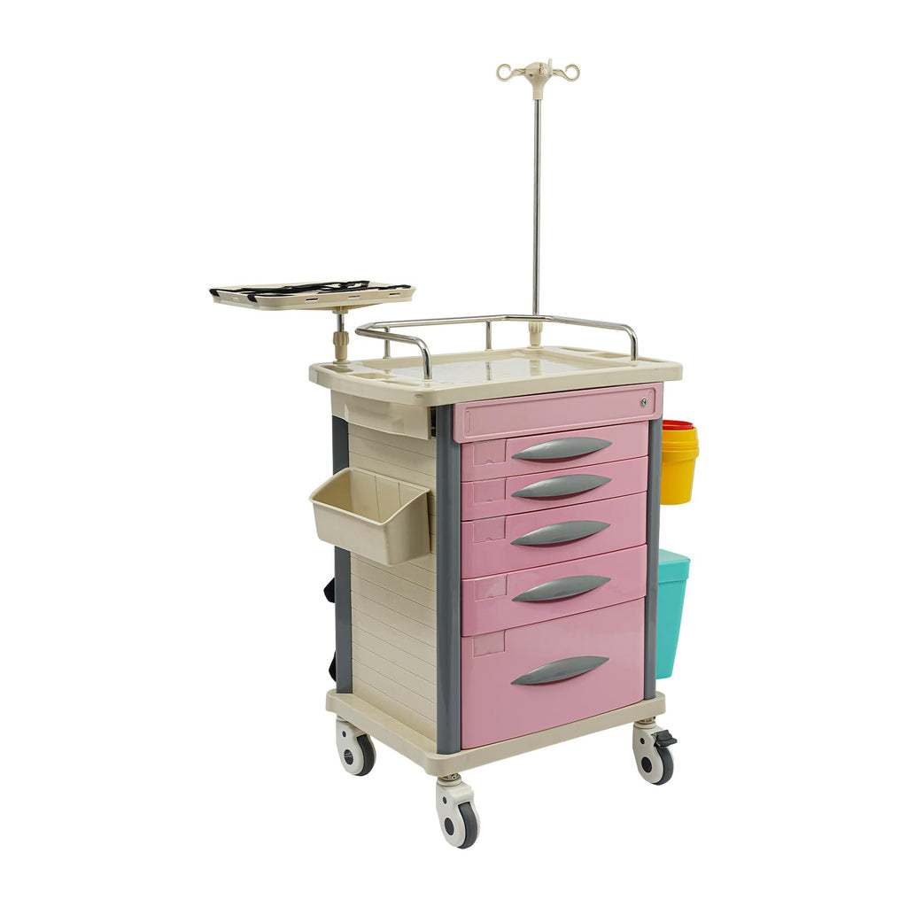 Medical Rolling Crash Cart with Accessories-CPR Board, 2 Trash Bin, Power Strip, Drawers with Dividers, Mobile Medical Cart for Clinic, Hospital, Nursing Center, Salon, 29.53 * 18.7 * 37.4in (Red)