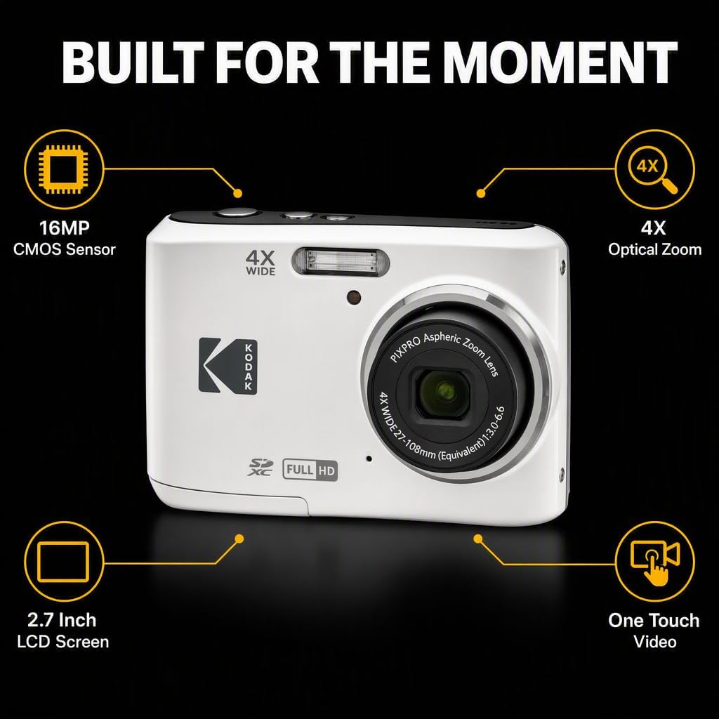 Kodak PIXPRO FZ45 Digital Camera Red, 16MP Point & Shoot with 4X Optical Zoom, 27mm Wide Angle, 2.7 Inch LCD, 1080p Video Bundle with Tudak Compatible Camera Case 32GB SD Card, & Microfiber Cloth