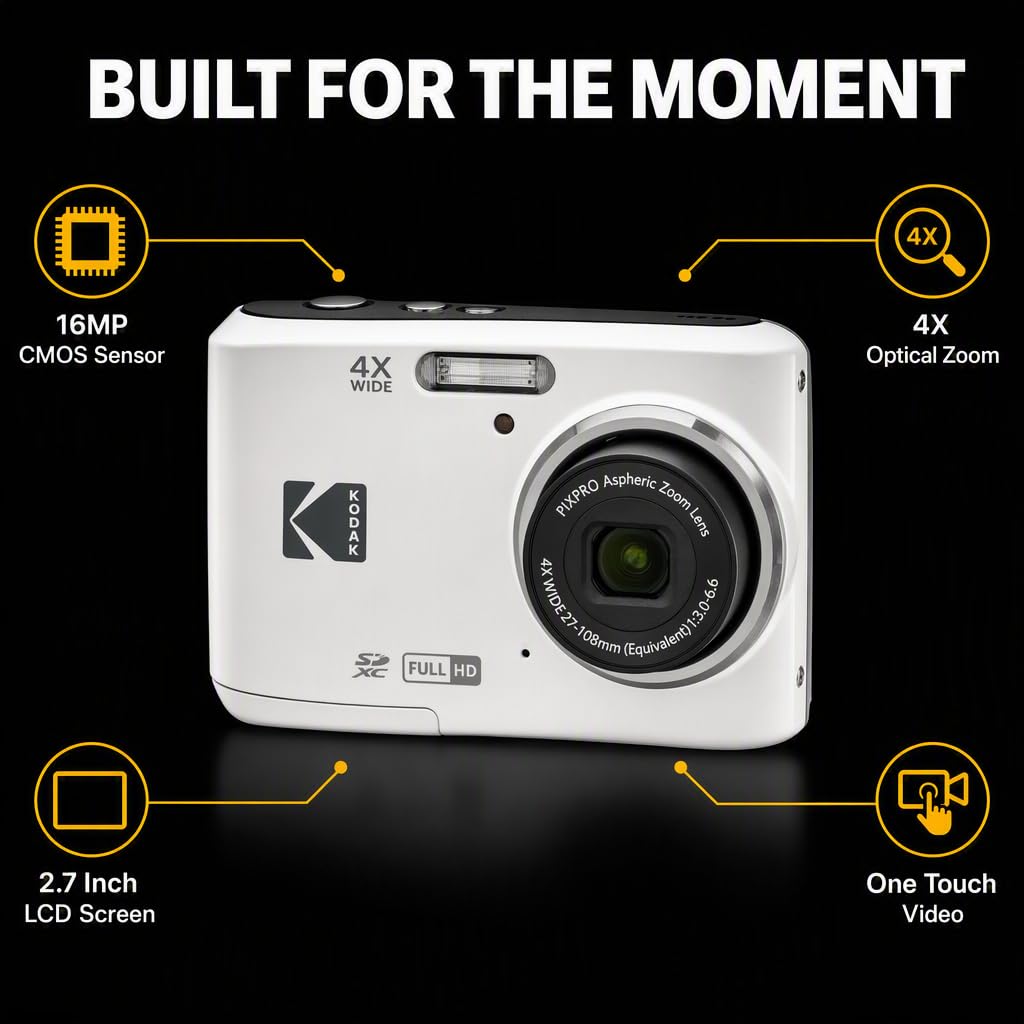 Kodak PIXPRO FZ45 Digital Camera Red, 16MP Point & Shoot with 4X Optical Zoom, 27mm Wide Angle, 2.7 Inch LCD, 1080p Video Bundle with Tudak Compatible Camera Case 32GB SD Card, & Microfiber Cloth