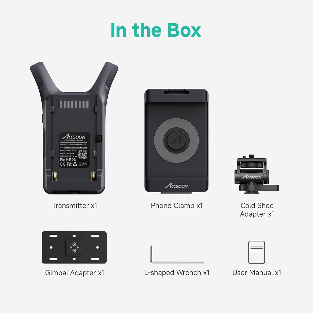 Accsoon CineView Nano Wireless Video Transmitter, 5G HDMI Camera Transmitter 1080p60 500ft Range 60ms Latency, Compatible with RS2/RS3/RS3 Pro/Switch/DSLR, Support iOS/Android 4 App Monitoring