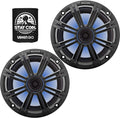 KICKER 8" Marine Speakers (1 Pair) OEM Replacement Coaxial Speakers for Boat with Charcoal Grille and LED Lights 4-ohm. Water and Weather Resistant