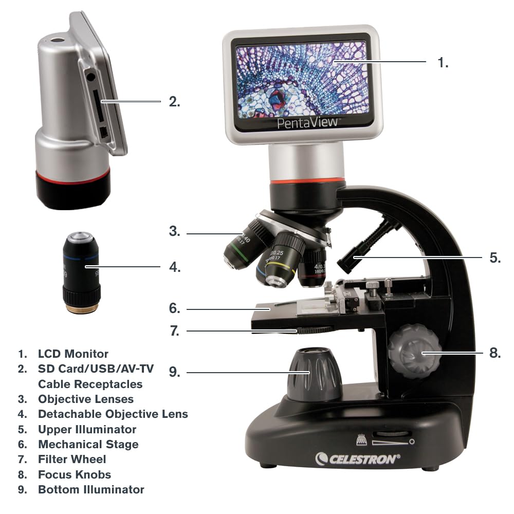 Celestron TetraView LCD Digital Microscope with 180Â° Swivel Screen