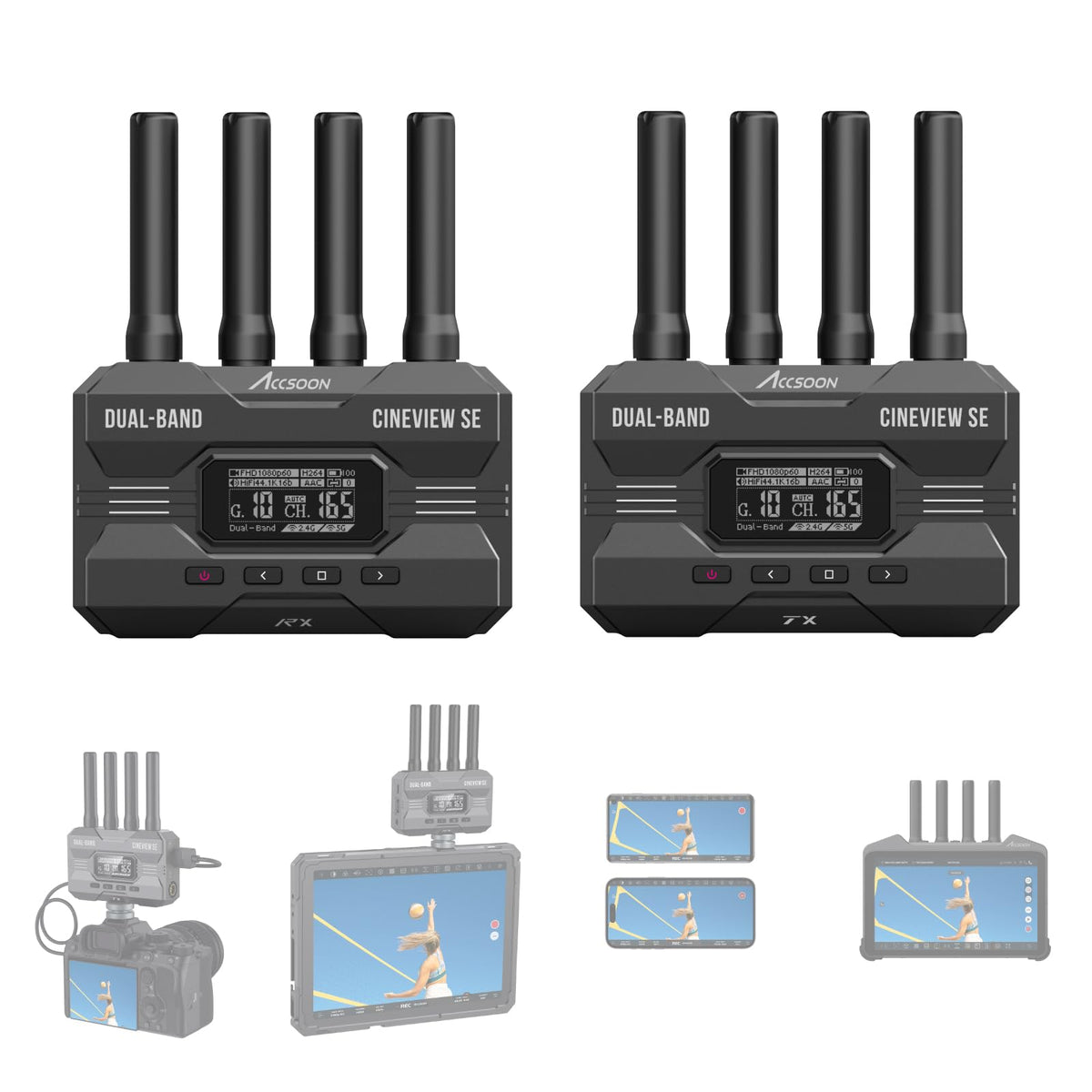 Accsoon CineView SE 4K Wireless SDI HDMI Video Transmitter&Receiver, 4K30/1080P60 Camera Control Video Transmission System, 1312ft 50ms Lat. USB +4 Apps Monitoring, Pair CineView M7 Pro/Master 4K