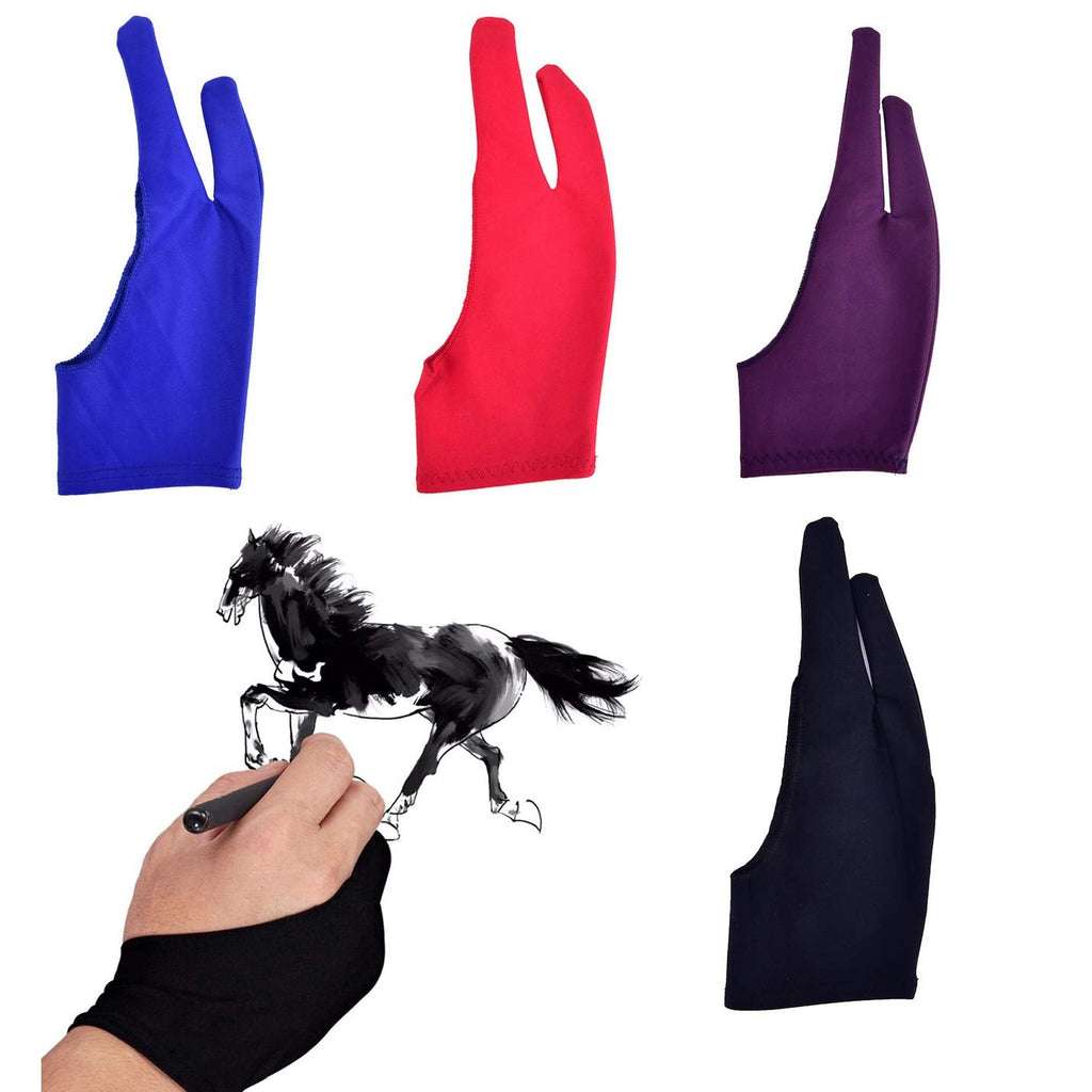 Artist Drawing Tablet Gloves Two Finger Graphics Painting Glove Free Size Creative Both Right and Left Hand 4 Pack