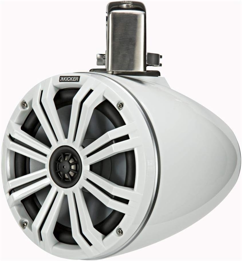 KICKER KMTC8W 8" Loaded Marine Wake Tower Enclosures with 45KM84L Speakers - White Grills and Enclosures