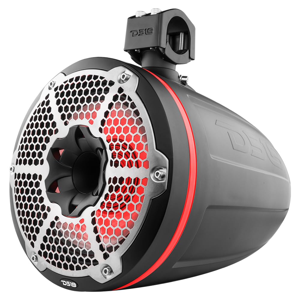 DS18 CF-X10TPNEO 10" Neodymium Marine Wakeboard Tower Speakers with Bullet Tweeter, Passive Radiator and RGB LED Lights - High Performance, Marine Grade IP65 Rated, 900W Max 300W RMS 4 Ohms (Pair)