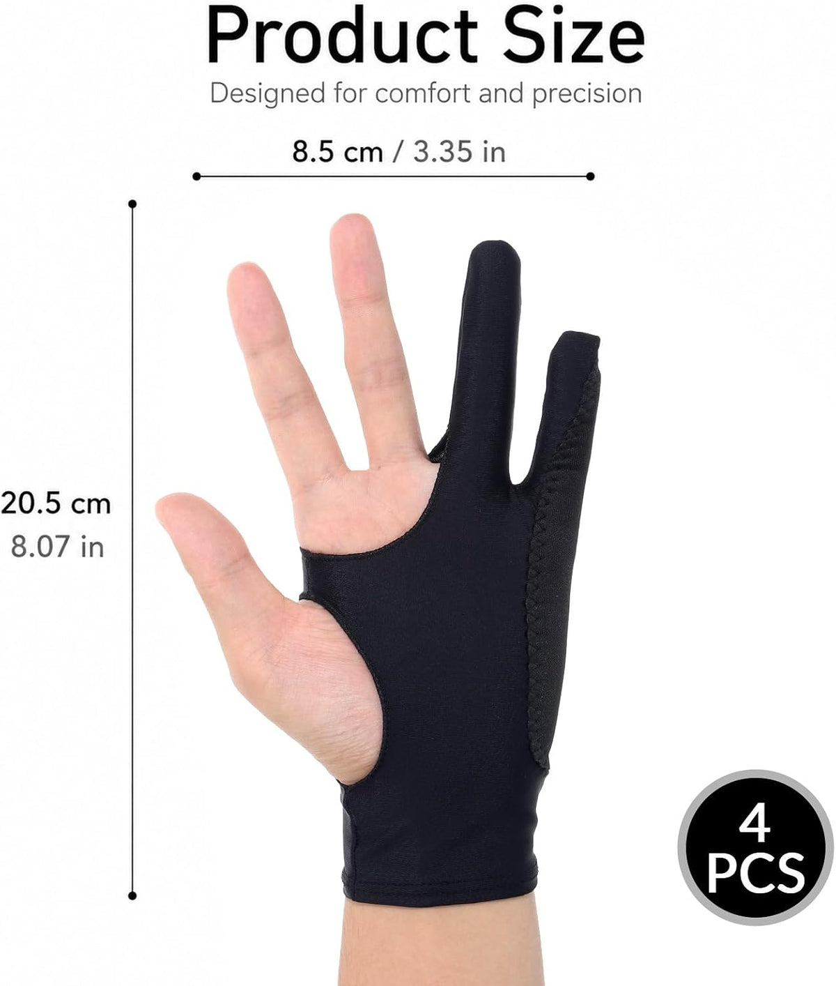 Gjinxi 4 PCS Artist Glove Digital Tablet Drawing Black Glove Smudge Guard
