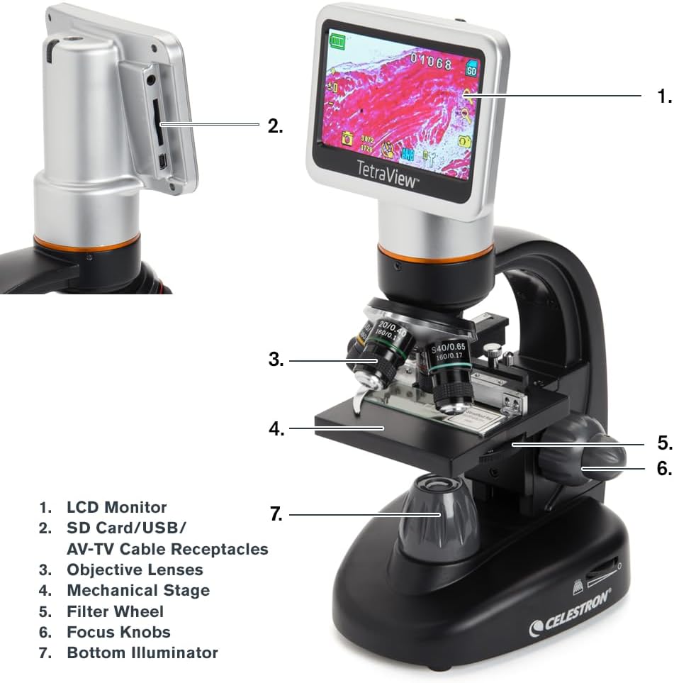 Celestron TetraView LCD Digital Microscope with 180Â° Swivel Screen