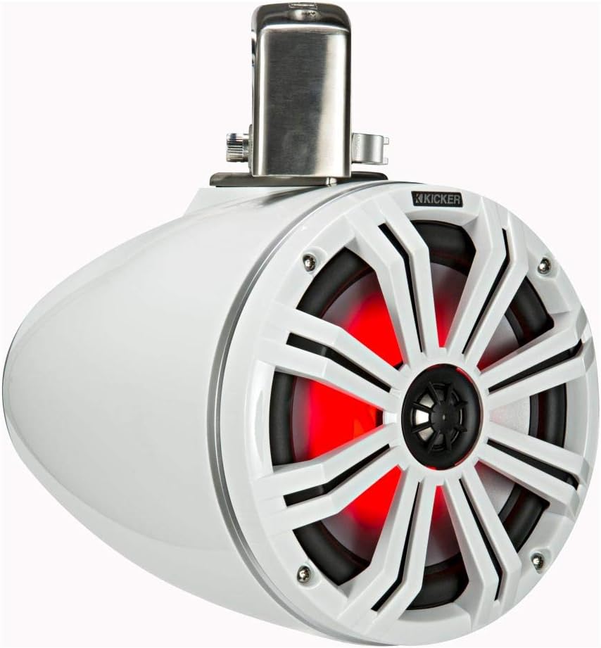 KICKER KMTC8W 8" Loaded Marine Wake Tower Enclosures with 45KM84L Speakers - White Grills and Enclosures