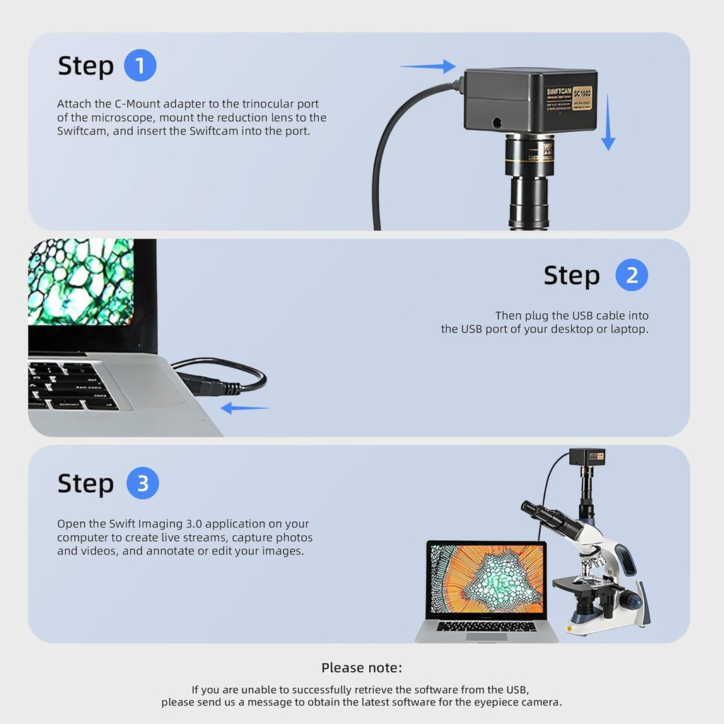 Swiftcam 20MP USB 3.0 Microscope Camera with Reduction Lens and Calibration Kit, Digital Eyepiece for Compound and Stereo Microscopes, Compatible with Windows/Mac/Linux