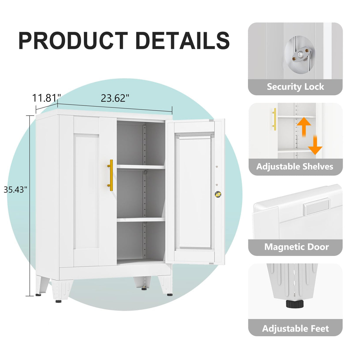 35" Lockable Rolling Metal Storage Cabinet, Steel Employee Storage Locker