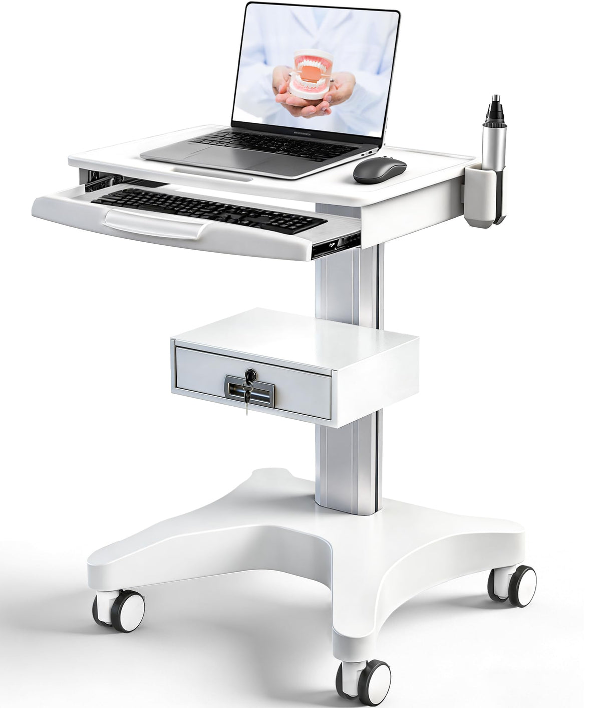 5-Tier Medical Storage Crash Cart with 4 Silent Wheels & 2 Trash Cans, Mobile Medical Utility Cart with Adjustable IV Pole and Disposal Holder for Clinic, Hospital, Salon, Lab