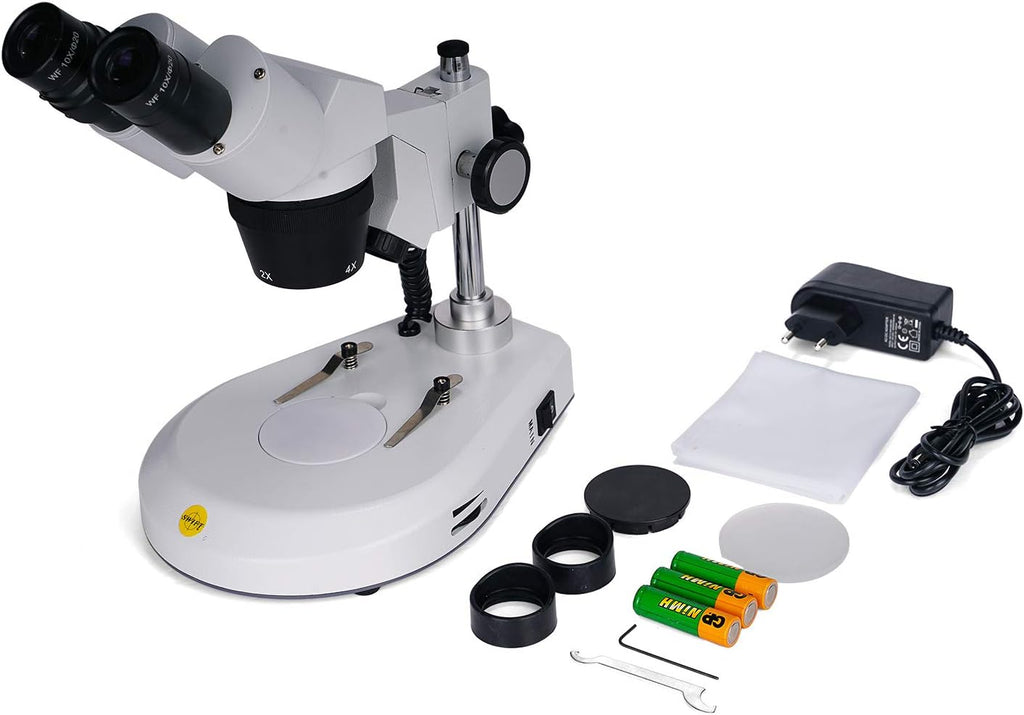 Swift S306S-20-2L Binocular Stereo Microscope, 20X/40X/80X Magnification, 360Â° Rotatable Forward-Mounted Head, Wide-Field 10X/20X Eyepieces, Upper & Lower LED Lights, Reversible Stage Plate