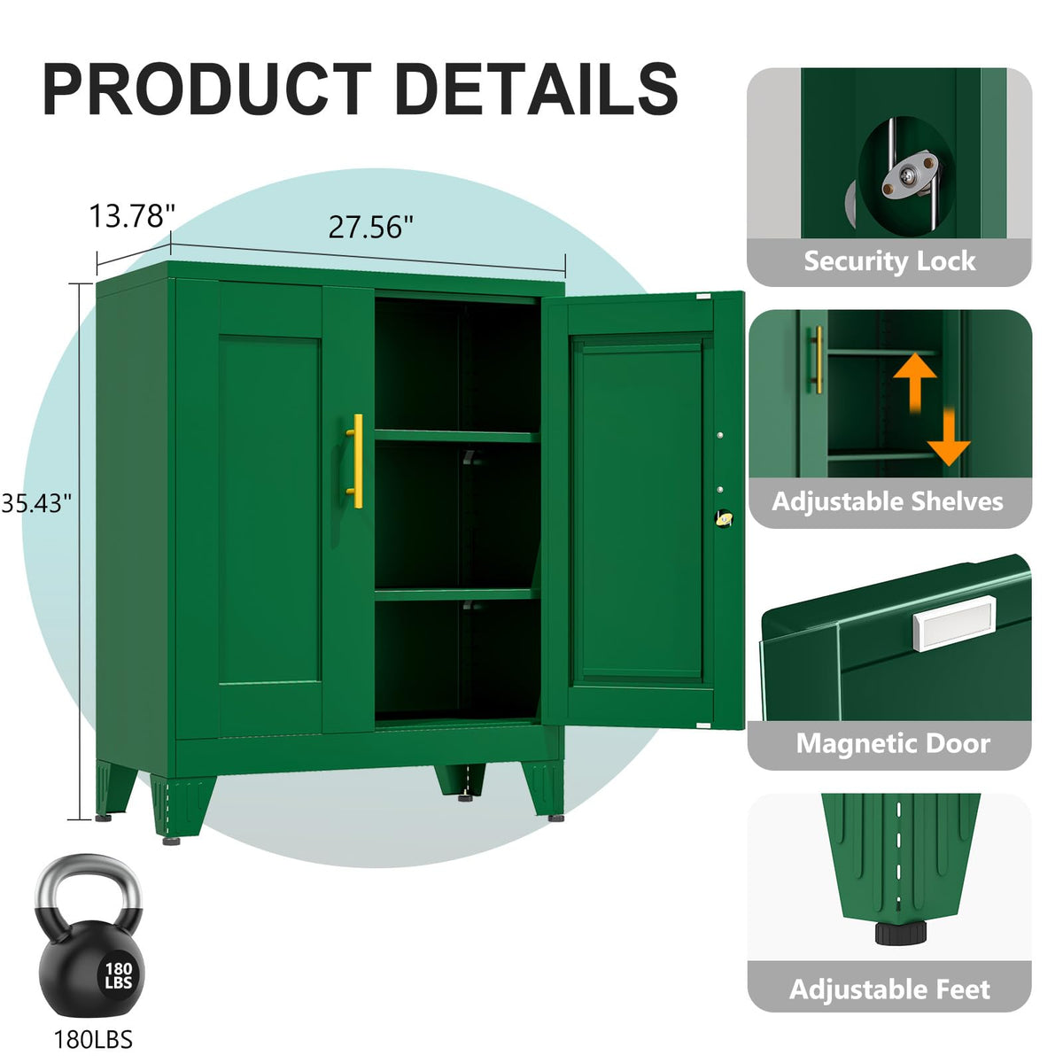 35" Lockable Rolling Metal Storage Cabinet, Steel Employee Storage Locker