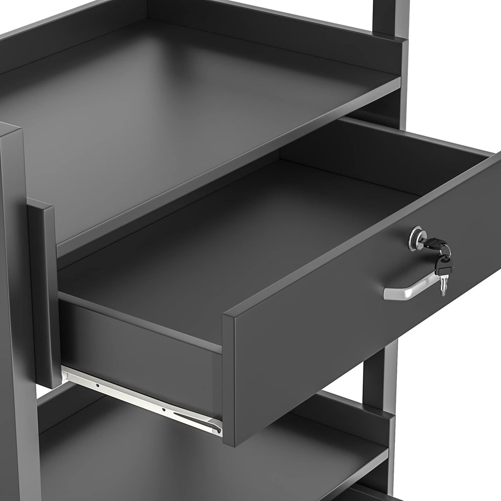 Paddie Salon Trolley Cart, Salon Tray Wooden Mobile Utility Cabinet with 2 Lockable Drawers, Rolling Storage Station Medical Esthetic Supply Holder for Beauty Spa (2 Drawers, White)