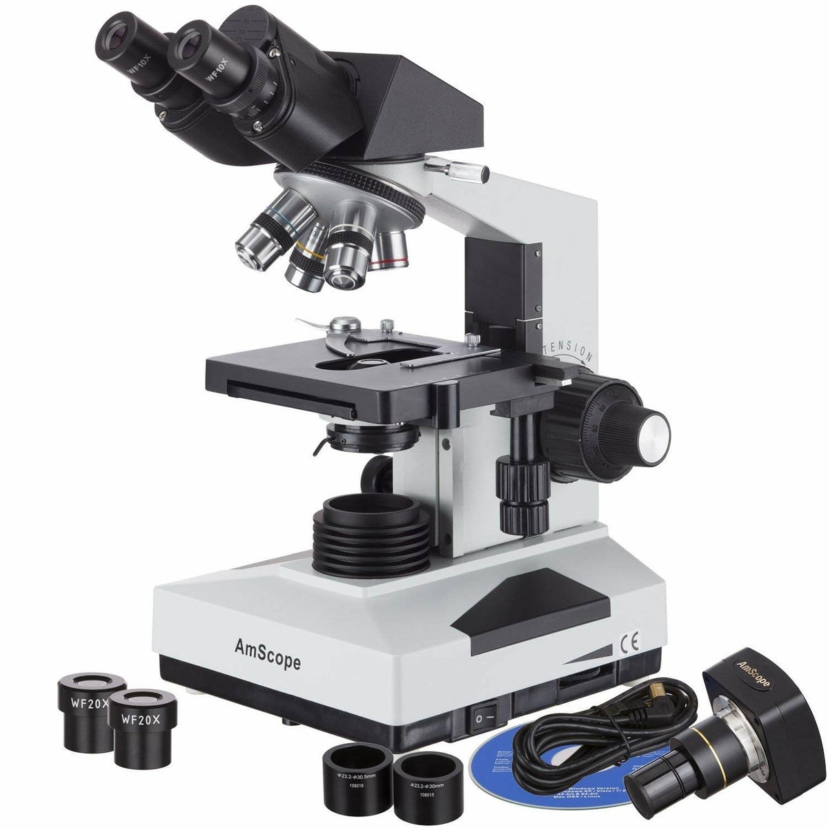 AmScope B490B Compound Binocular Microscope, Brightfield, White