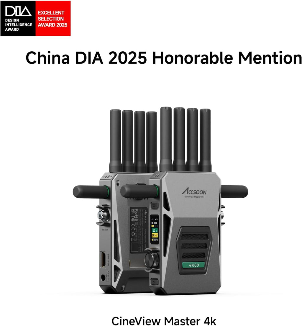 Accsoon CineView Master 4K Wireless Video Transmitter&Receiver with SDI HDMI, Tri-Band 8202ft 25ms LAT, 4K60/1080p60 1 Wired iOS+4 App Monitoring, Livestreaming Pair CineView 4K Lite/SE 4K/M7(H) Pro
