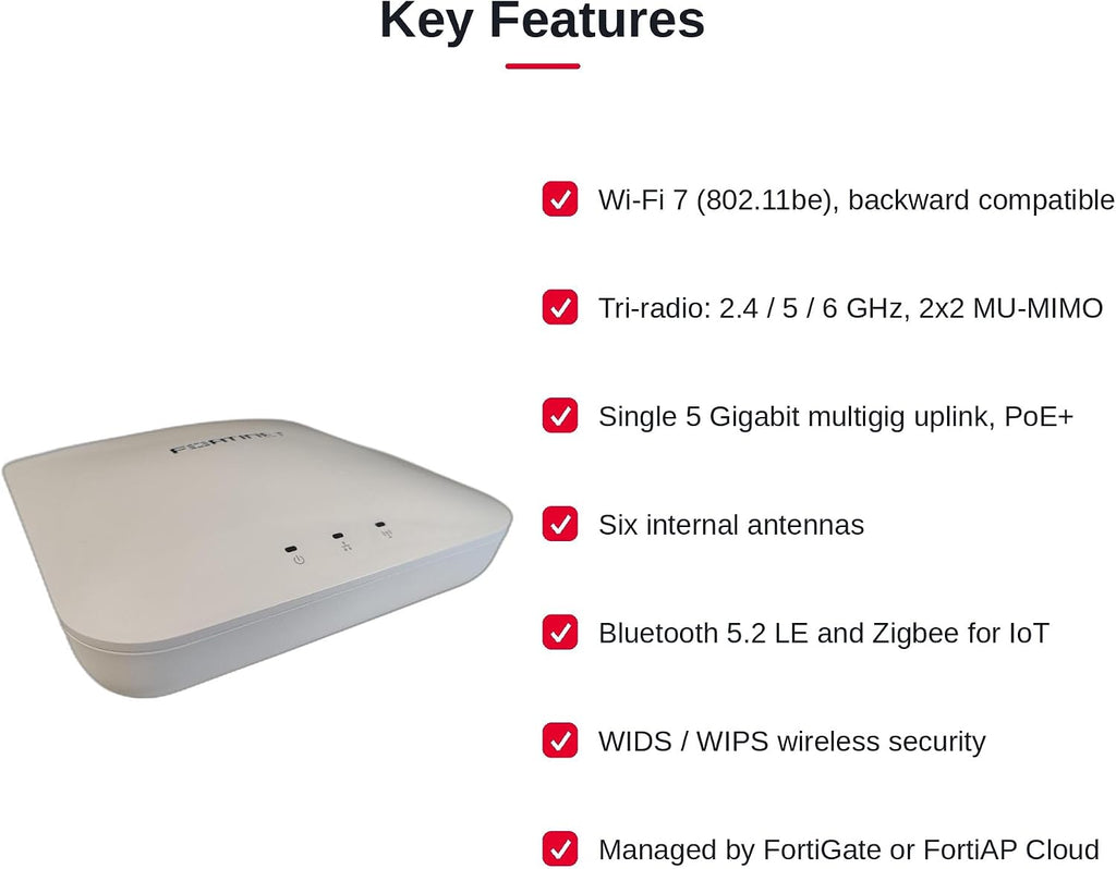 Fortinet - FAP-231K-A - Fortinet FortiAP 231K Tri Band Wi-Fi 7 IEEE 802.11a/b/g/n/ac/ax/be/e/h/i/j/k/r/v 9.32 Gbit/s