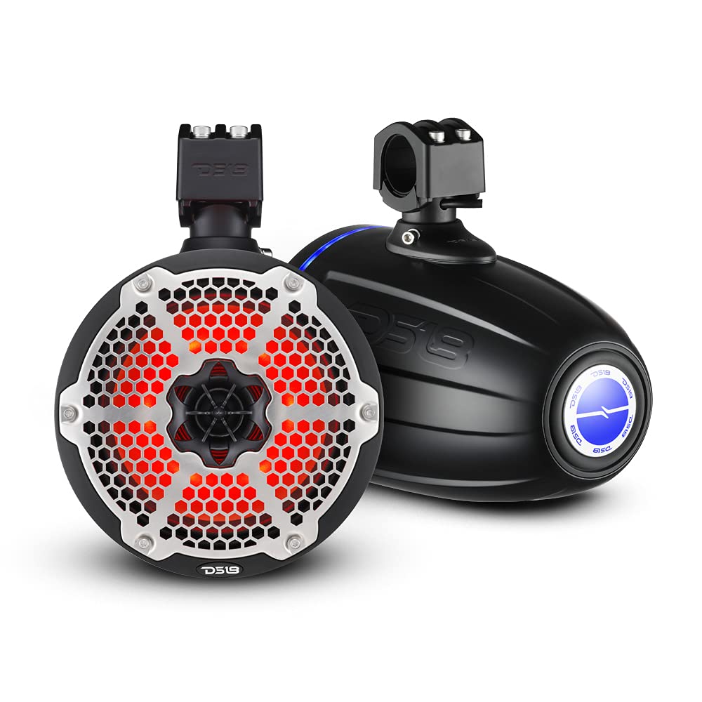 DS18 CF-X10TPNEO 10" Neodymium Marine Wakeboard Tower Speakers with Bullet Tweeter, Passive Radiator and RGB LED Lights - High Performance, Marine Grade IP65 Rated, 900W Max 300W RMS 4 Ohms (Pair)