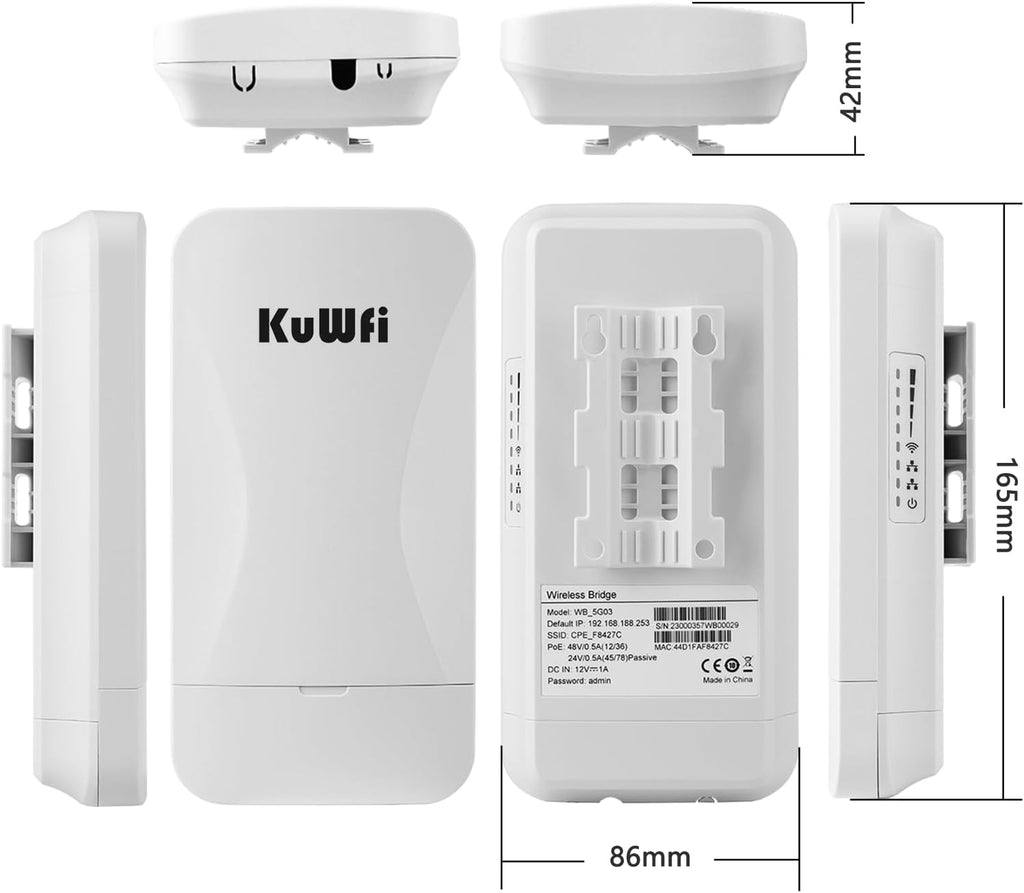 KuWFi Wireless Bridge Point to Point Outdoor 3KM Long Range WiFi Bridge