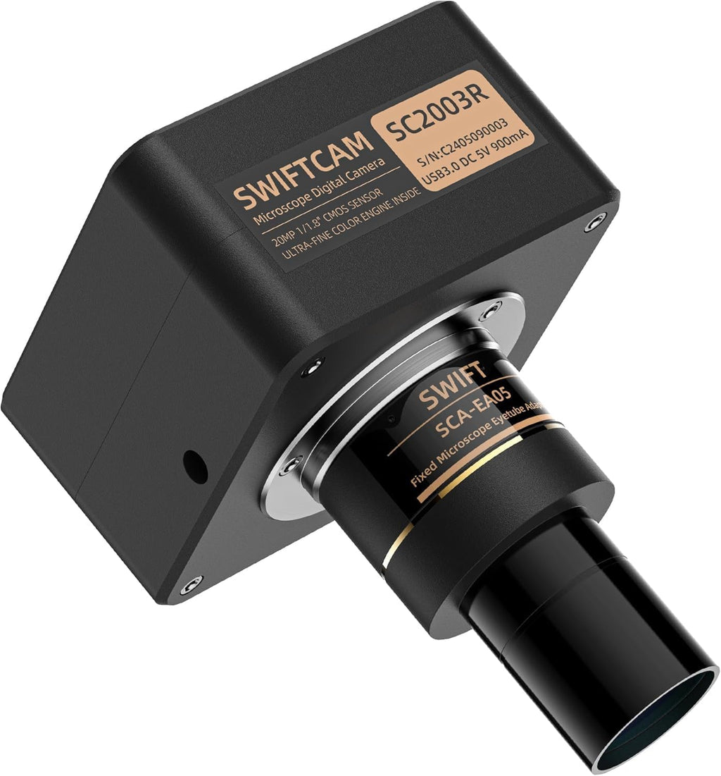 Swiftcam 20MP USB 3.0 Microscope Camera with Reduction Lens and Calibration Kit, Digital Eyepiece for Compound and Stereo Microscopes, Compatible with Windows/Mac/Linux