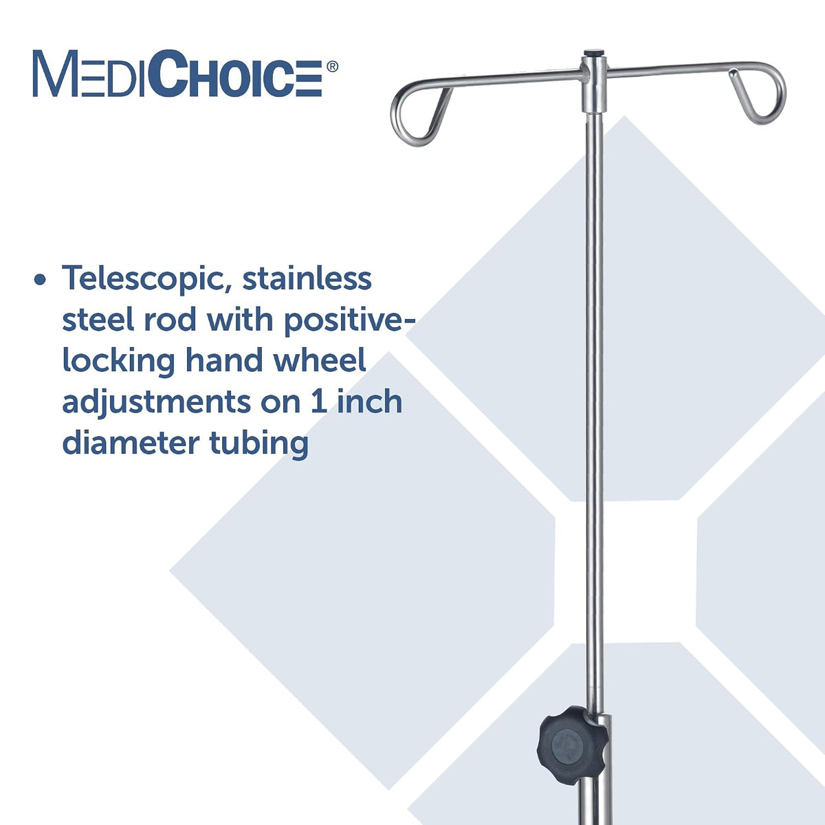 Medichoice IV Pole Rolling Stand â Adjustable 52â90 Inch Stainless Steel IV Stand with Wheels, 4 Hook IV Drip Holder, 5-Leg Base, 45 lb Capacity, Portable Medical IV Stand