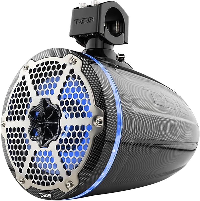 DS18 CF-X8TPBNEO 8" Neodymium Marine Towers with Built-in Passive Radiator, 1" Driver and RGB LED Lights - High Performance, Marine Grade IP65 Rated, 550W Max 180W RMS 4 Ohms (Pair)