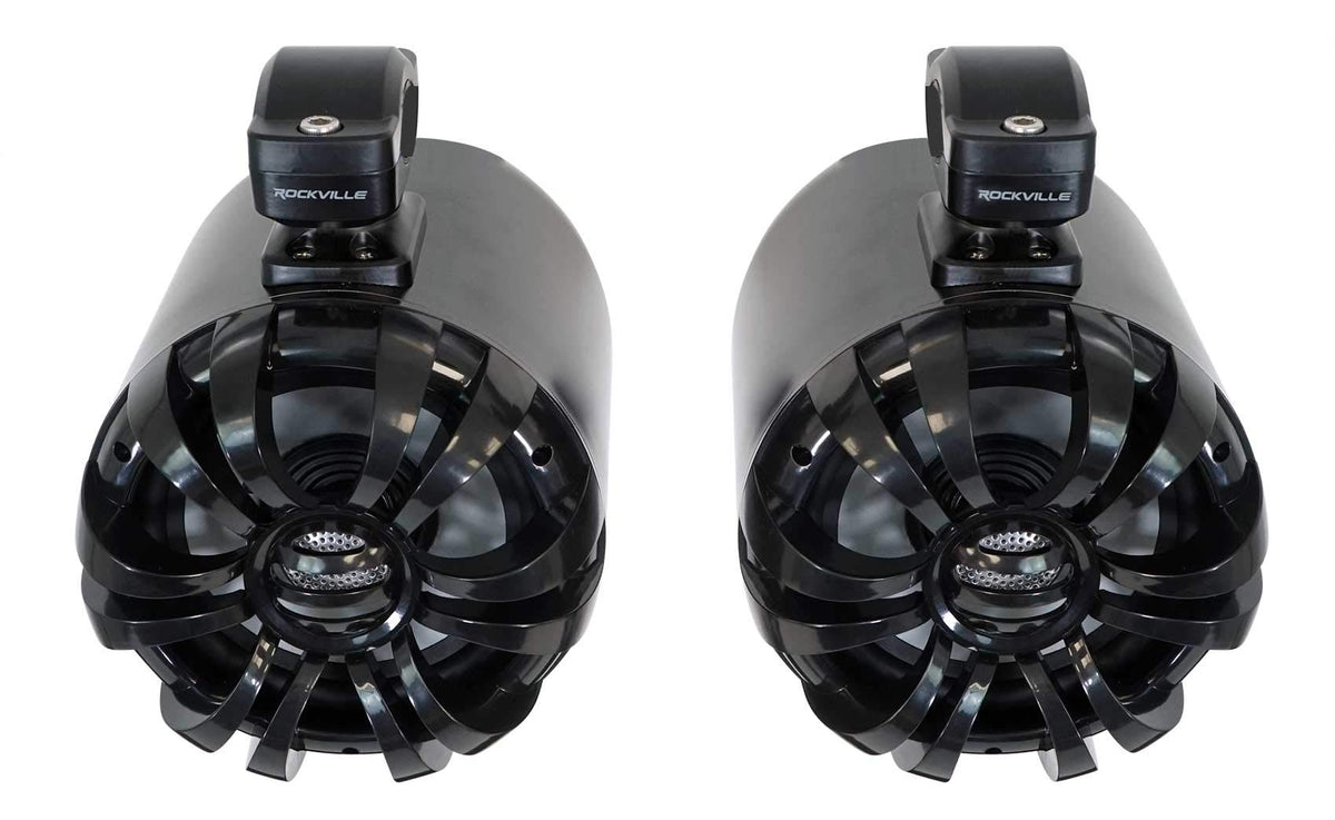 Rockville WB65 Pair Silver 6.5" Metal Marine Wakeboard Tower Speakers