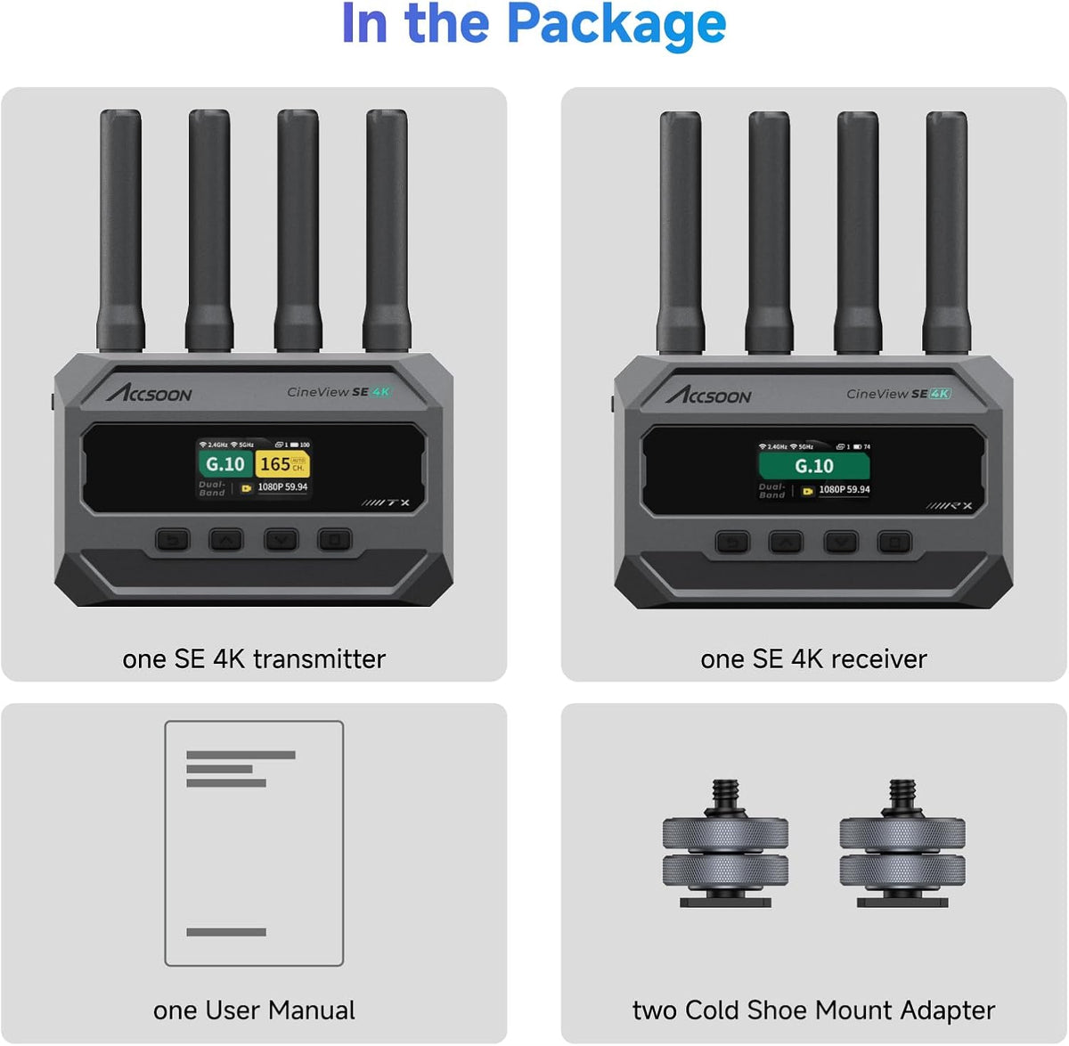 Accsoon CineView SE 4K Wireless SDI HDMI Video Transmitter&Receiver, 4K30/1080P60 Camera Control Video Transmission System, 1312ft 50ms Lat. USB +4 Apps Monitoring, Pair CineView M7 Pro/Master 4K