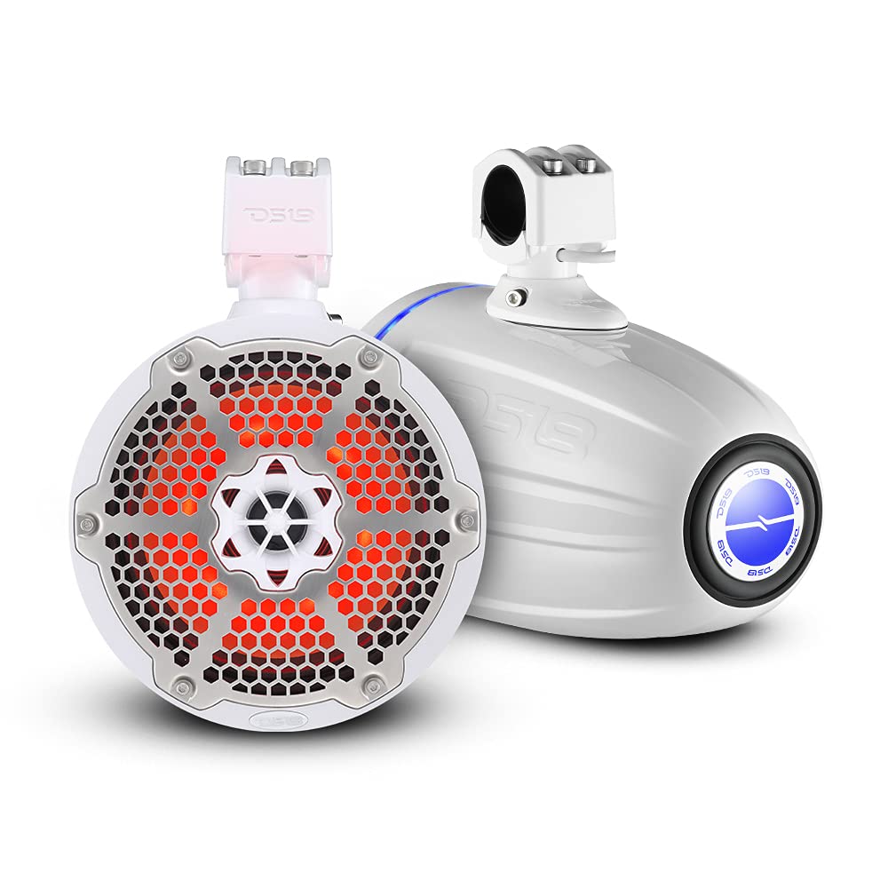 DS18 CF-X10TPNEO 10" Neodymium Marine Wakeboard Tower Speakers with Bullet Tweeter, Passive Radiator and RGB LED Lights - High Performance, Marine Grade IP65 Rated, 900W Max 300W RMS 4 Ohms (Pair)