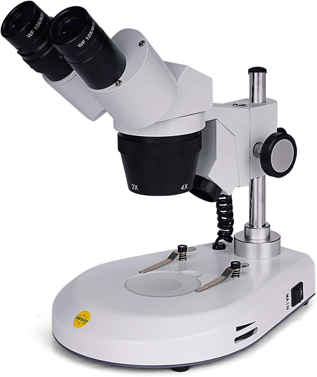 Swift S306S-20-2L Binocular Stereo Microscope, 20X/40X/80X Magnification, 360Â° Rotatable Forward-Mounted Head, Wide-Field 10X/20X Eyepieces, Upper & Lower LED Lights, Reversible Stage Plate