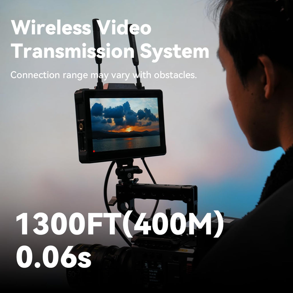Hollyland Pyro 7 Wireless Video Transmitter & Receiver & 7 inch Camera Field Monitor HDMI & SDI 1300ft Range, 60ms Latency Auto Dual-Band Hopping with Waveform, LUTs, Recording, Vector Scope,Solo kit