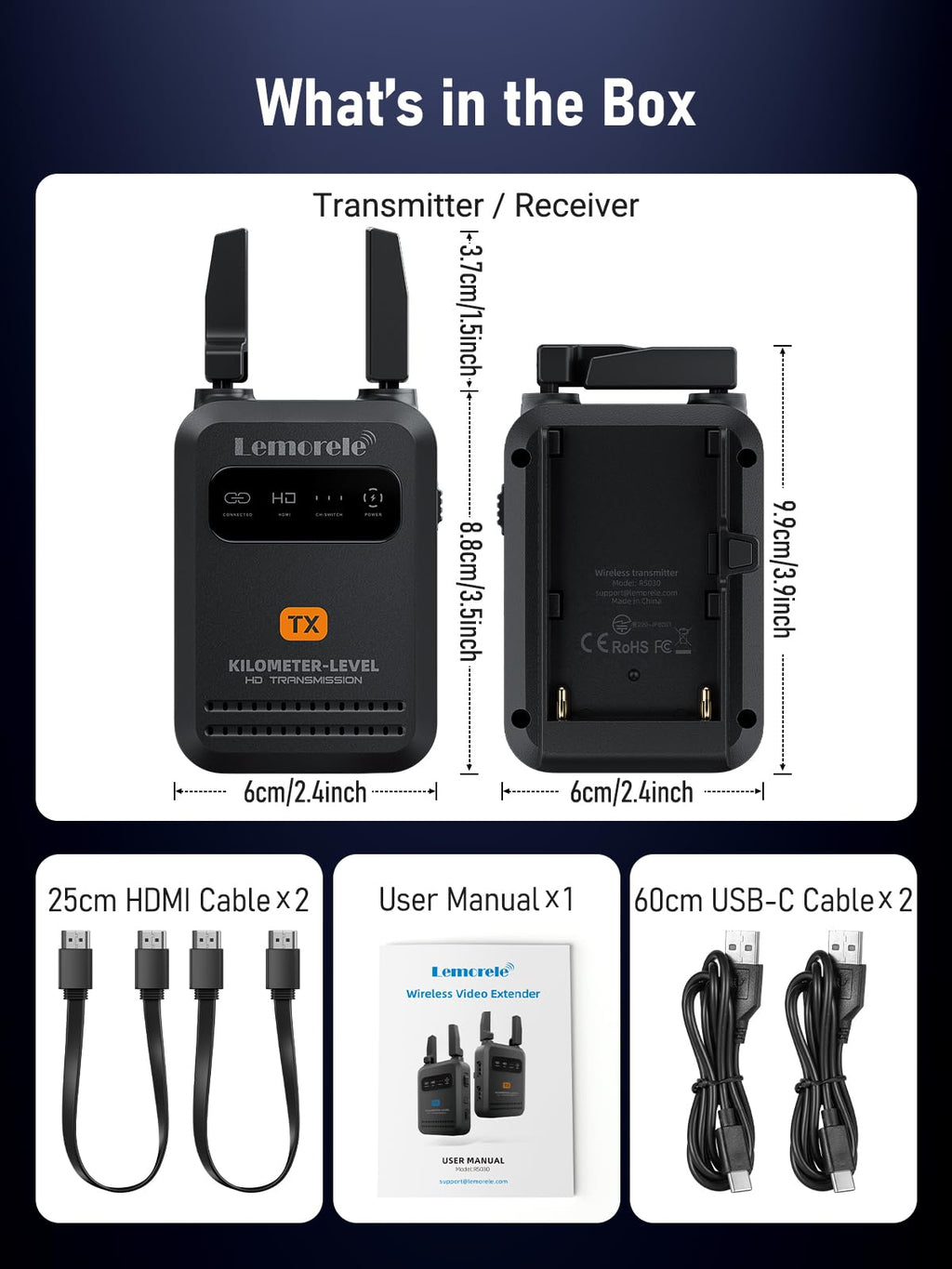Lemorele Wireless HDMI Transmitter Receiver 1080P 50ms Low Latency 656ft