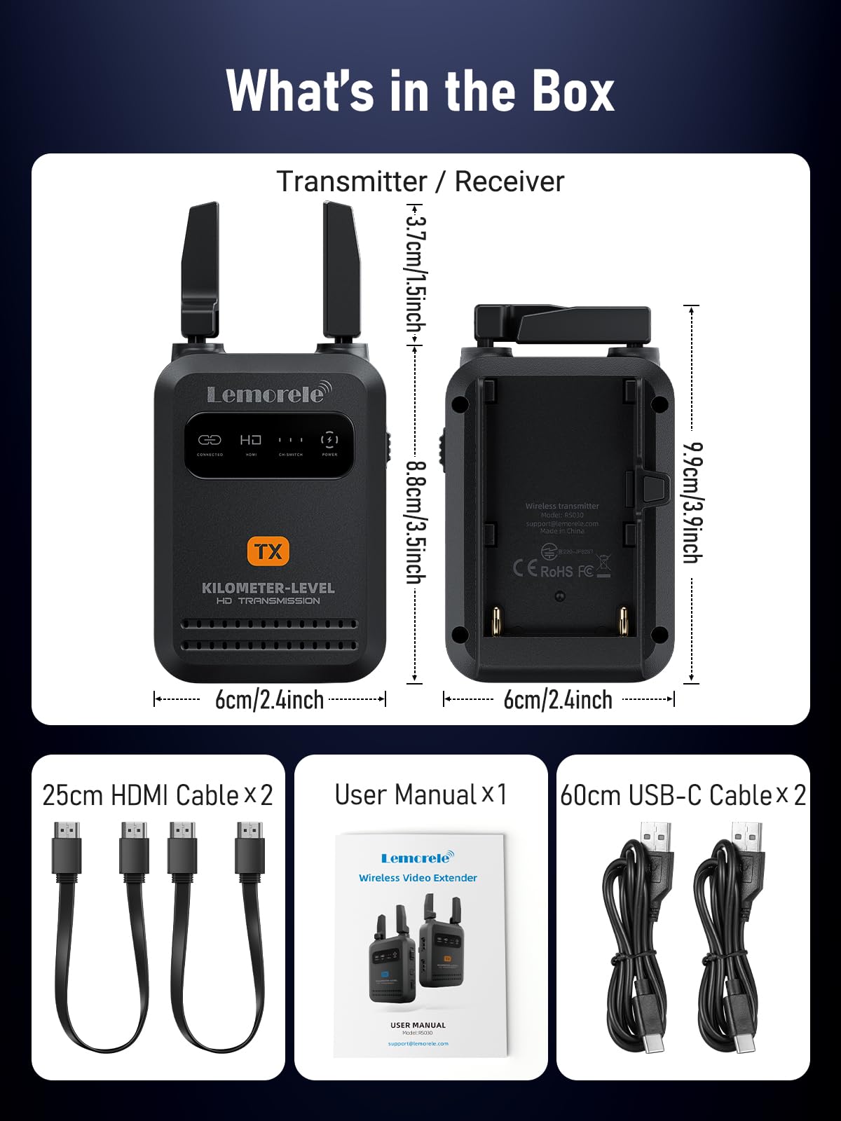 Lemorele Wireless HDMI Transmitter Receiver 1080P 50ms Low Latency 656ft
