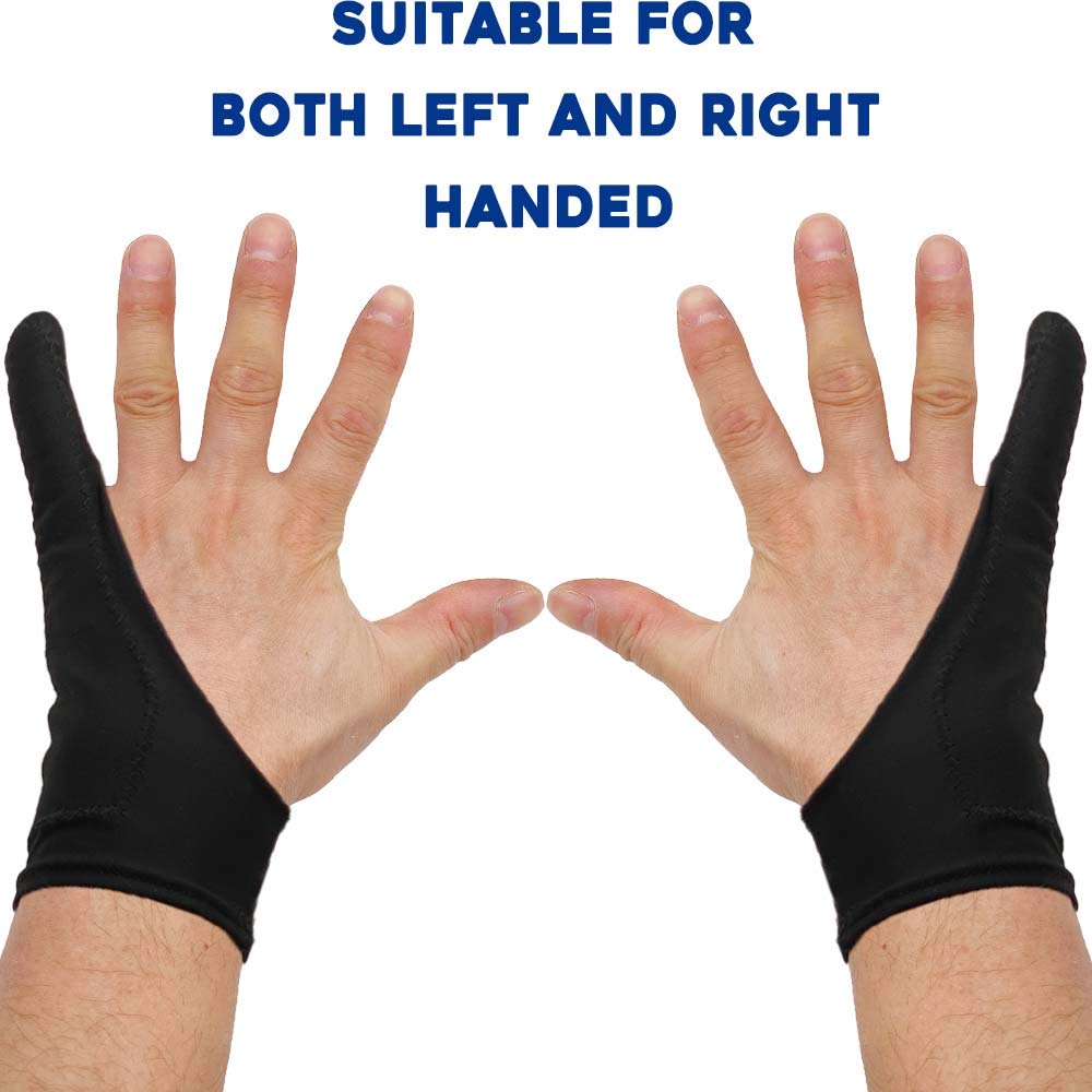 AKX Artist Glove, Palm Rejection Drawing Glove for Graphic Tablet, iPad - Smudge Guard, 2-Finger, Good for Left and Right Hand (Black, Large, 2 Pack)