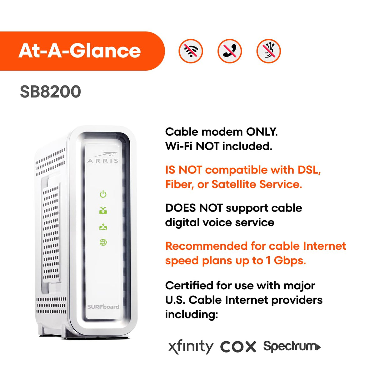 ARRIS SURFboard SB8200 DOCSIS 3.1 Cable Modem | Up to 1 Gbps Plans