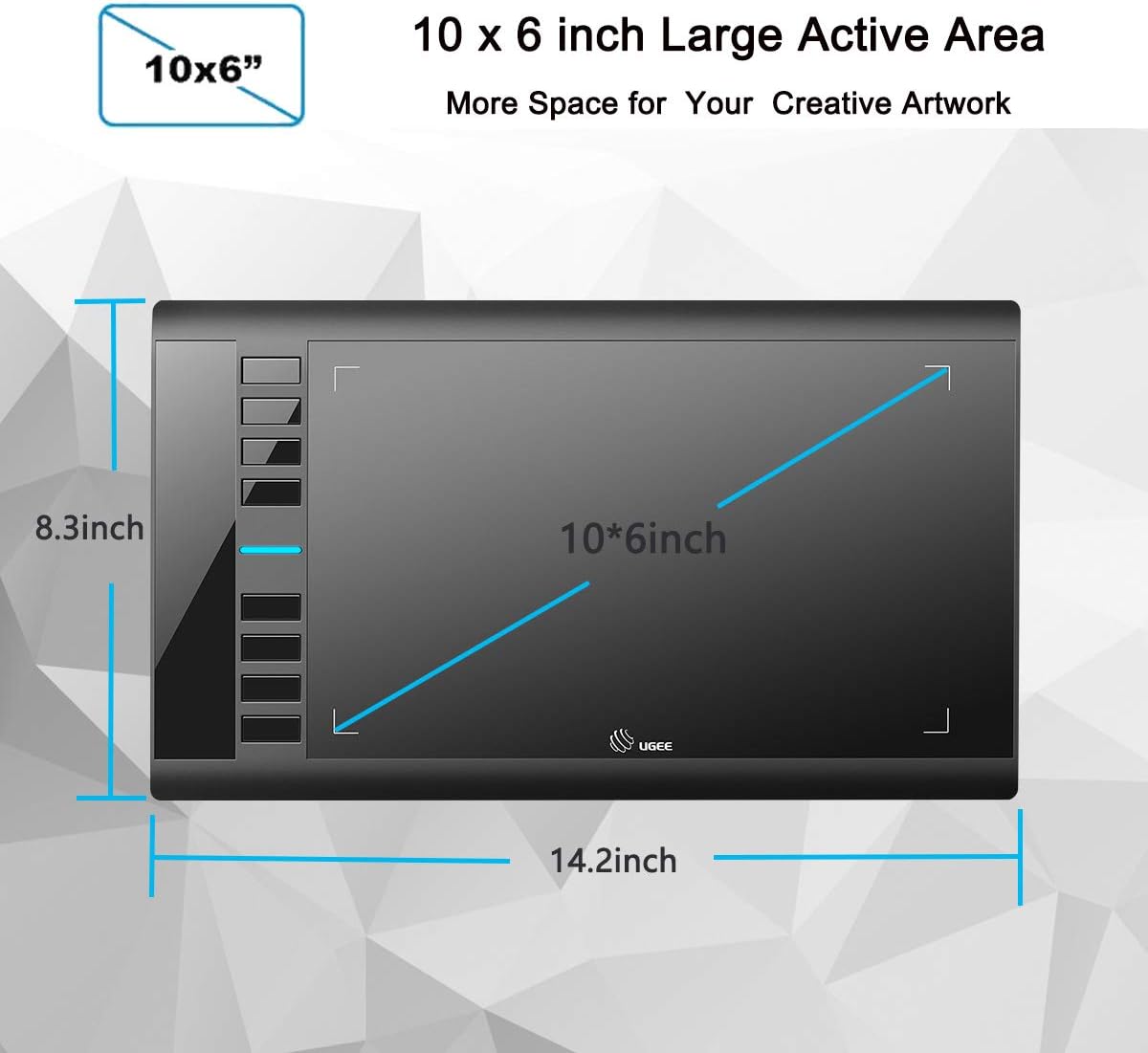 UGEE M708 Drawing Tablet, 10x6 inch Large Space for Digital Drawing