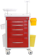 Medical Rolling Crash Cart with Accessories-CPR Board, 2 Trash Bin, Power Strip, Drawers with Dividers, Mobile Medical Cart for Clinic, Hospital, Nursing Center, Salon, 29.53 * 18.7 * 37.4in (Red)