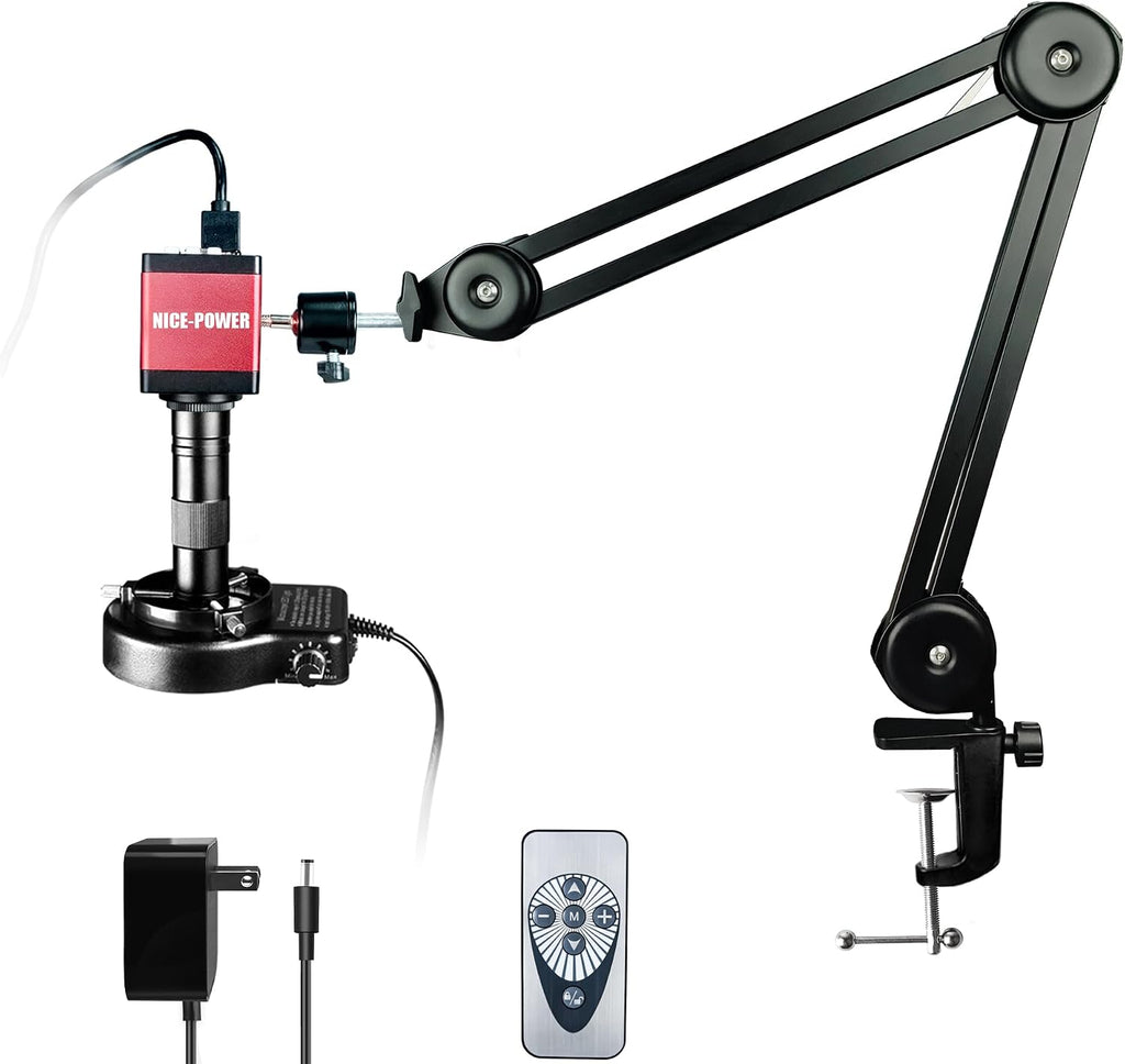 NICE-POWER Digital Microscope Camera, 13MP 1080P HDMI VGA Industrial Video Microscope, 150X Zoom C-Mount Lens, Foldable Stand, LED Ring Light, Soldering Microscopes for Electronics Repair