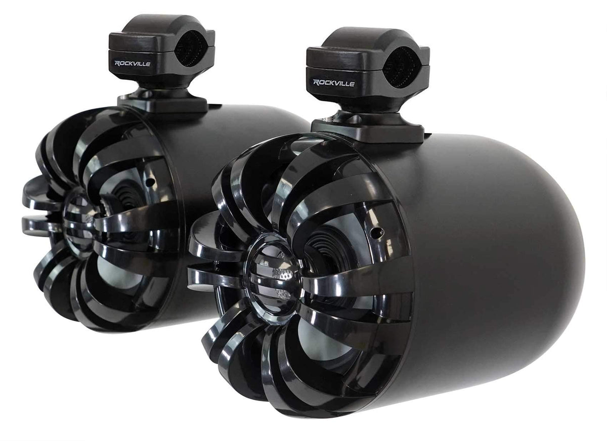 Rockville WB65 Pair Silver 6.5" Metal Marine Wakeboard Tower Speakers